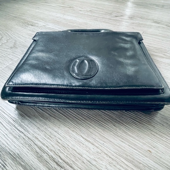 CARTIER BLACK LEATHER VINTAGE TOTE BAG GOLD TONE HARDWARE THE MUST IS CARTIER - Picture 3 of 17